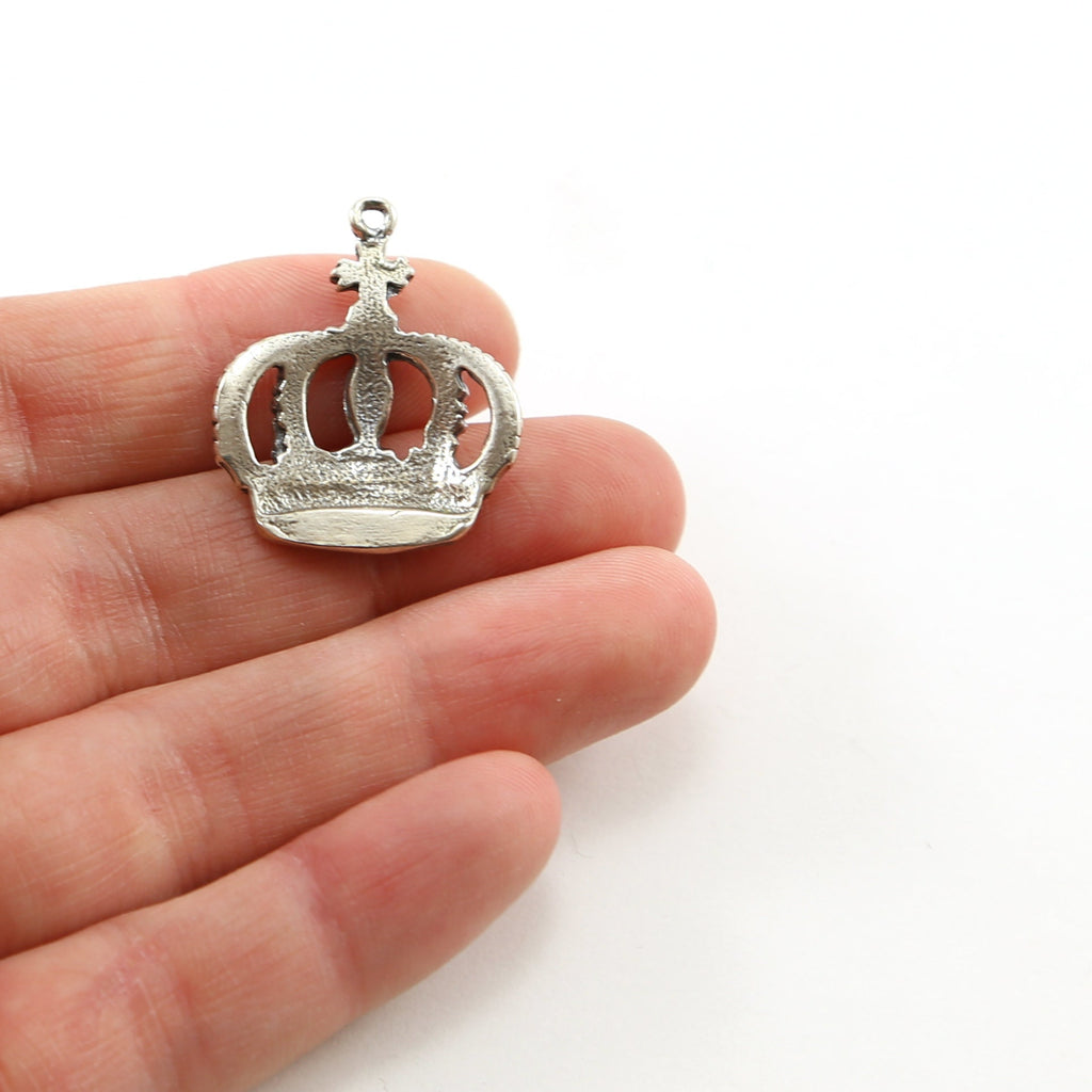 Sterling Silver Large English Floral Cross Crown Charm Queen Princess