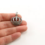 Sterling Silver Large English Floral Cross Crown Charm Queen Princess