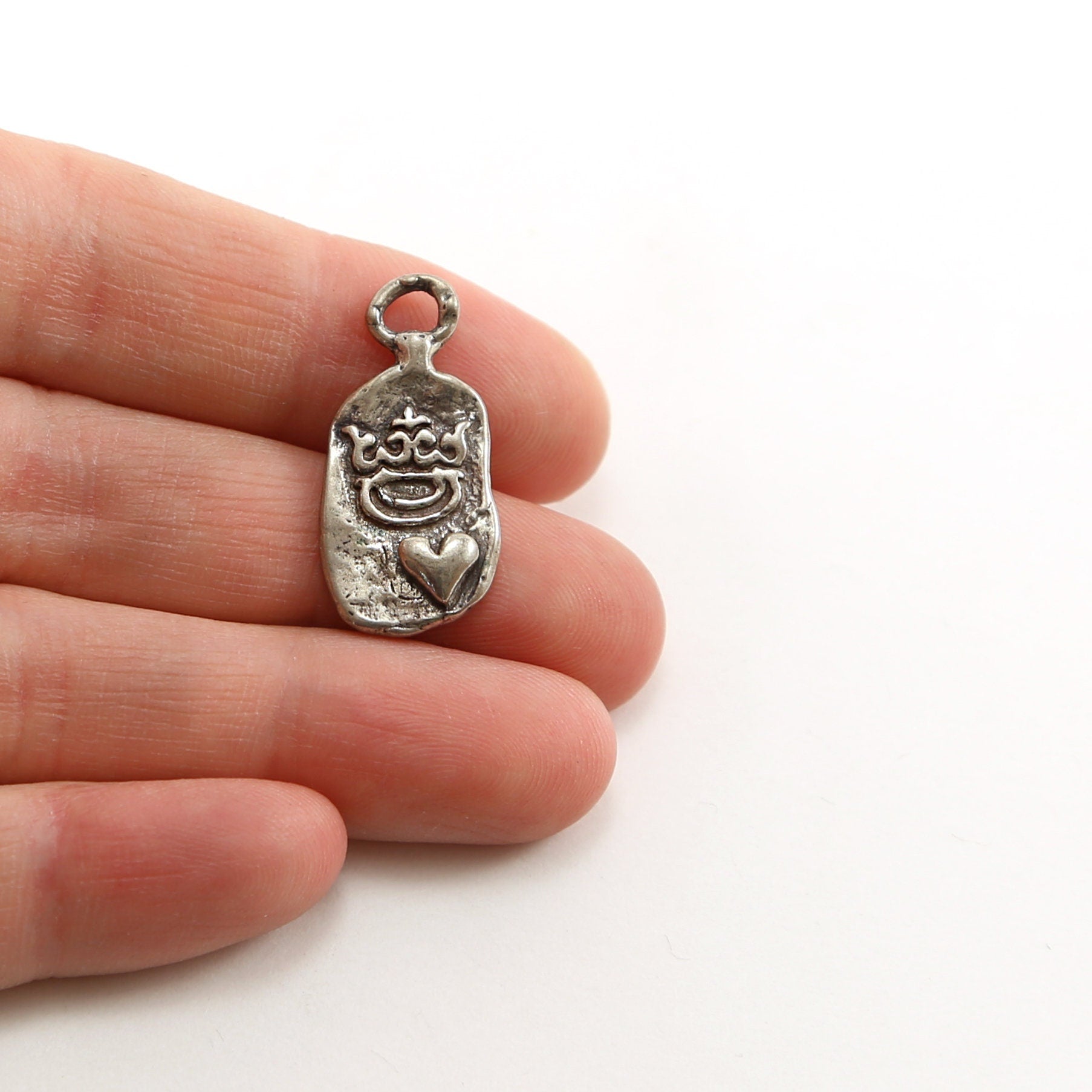 25mmx11mm Sterling Silver Organic Crown with Heart Oval Whimsical Charm Queen