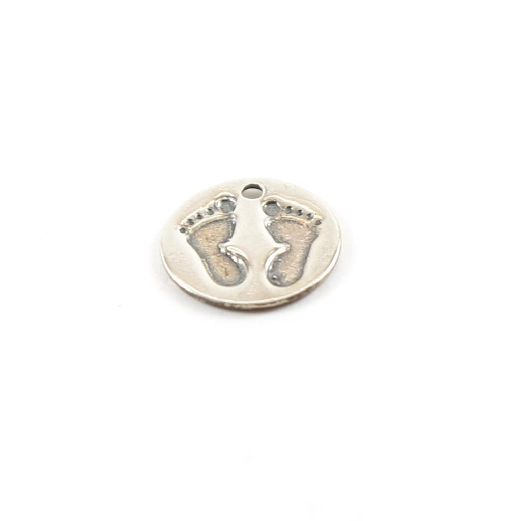 13mm Sterling Silver Baby Feet Imprint Circle Round Disc Charm Pendant New