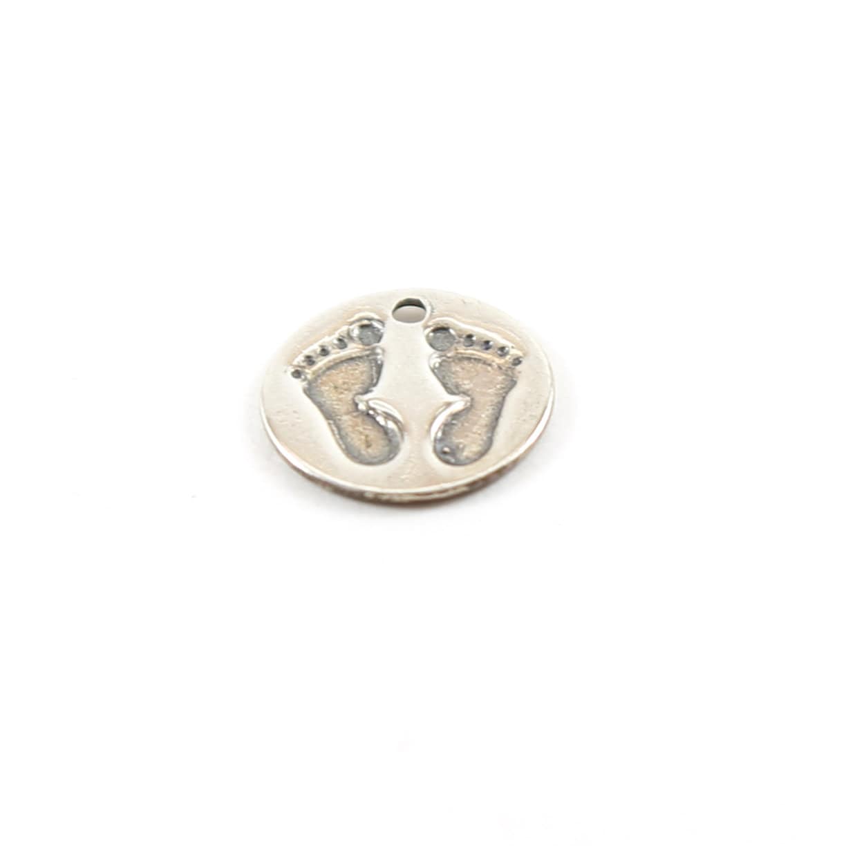 13mm Sterling Silver Baby Feet Imprint Circle Round Disc Charm Pendant New