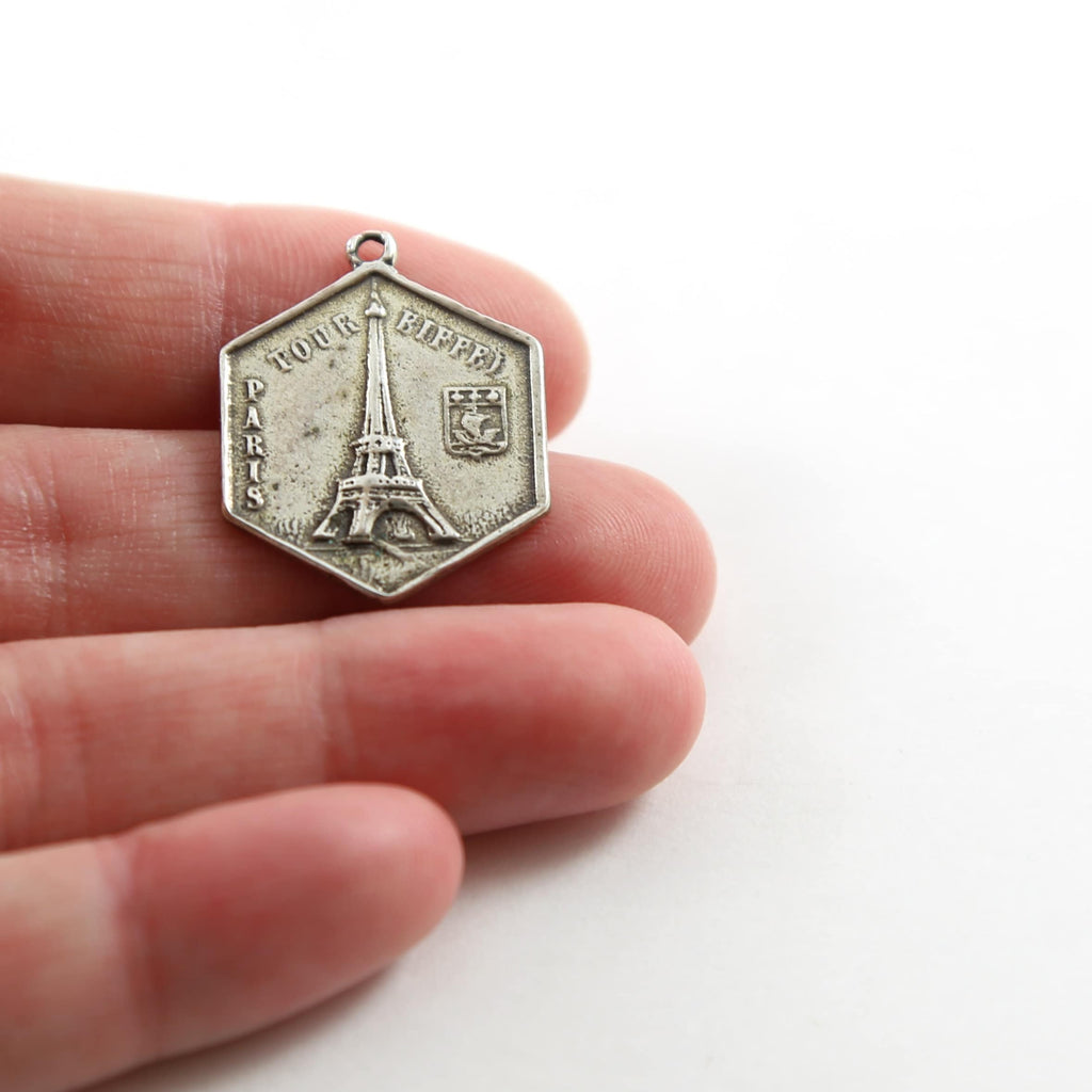 Sterling Silver Eiffel Tower Vintage Inspired Landmark Hexagon