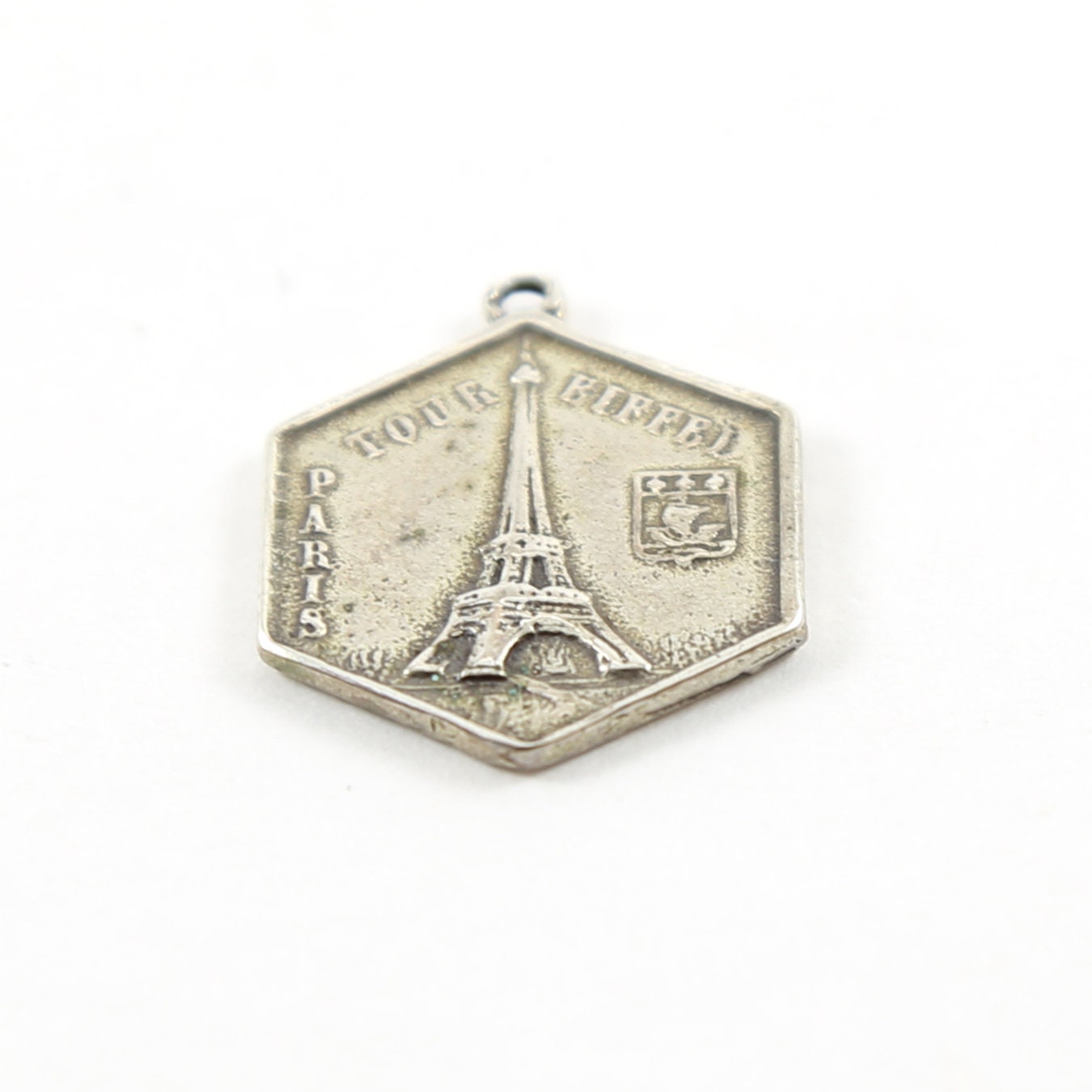 Sterling Silver Eiffel Tower Vintage Inspired Landmark Hexagon