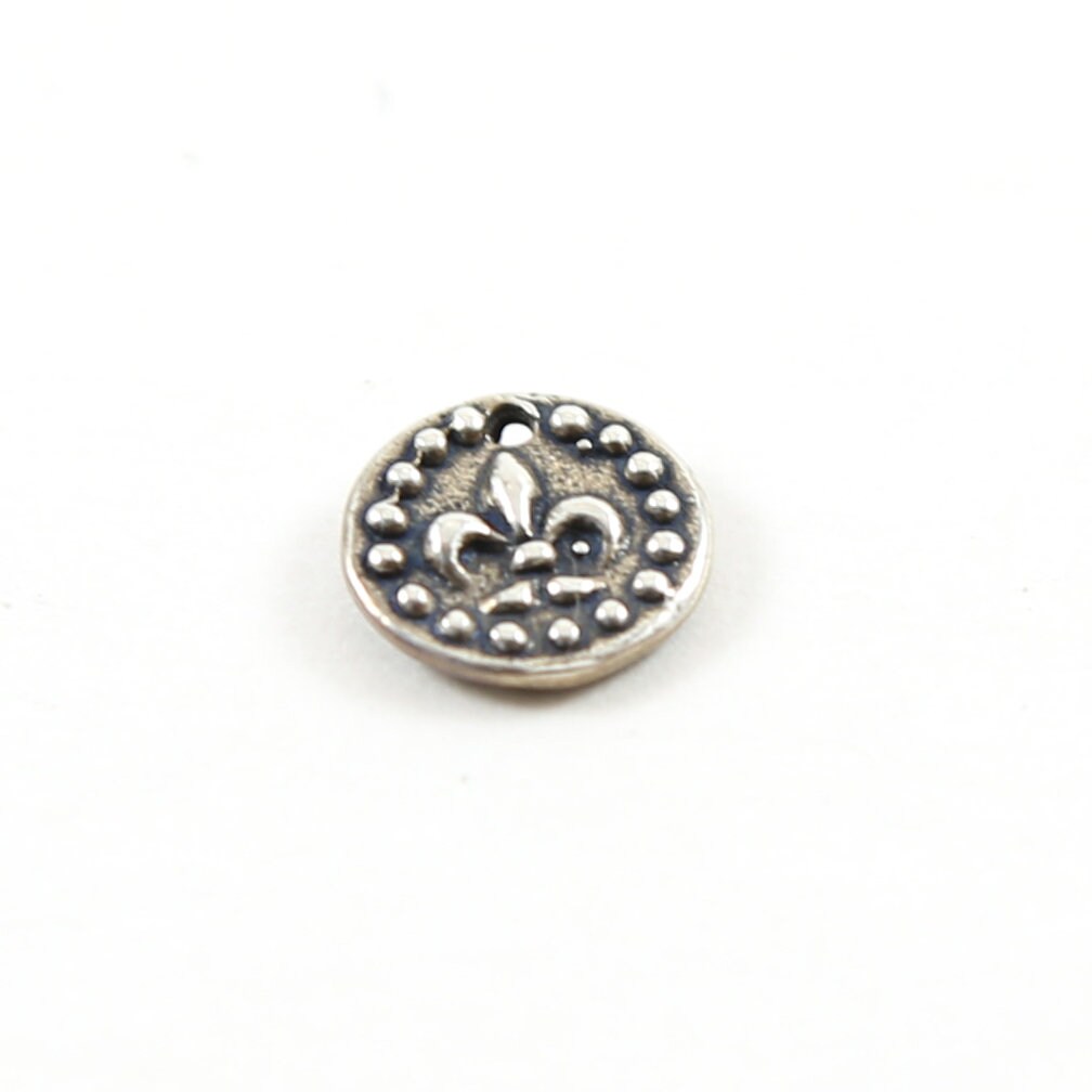 10mm Sterling Silver or Vermeil or Tiny Mini Fleur De Lis with Dots Circle
