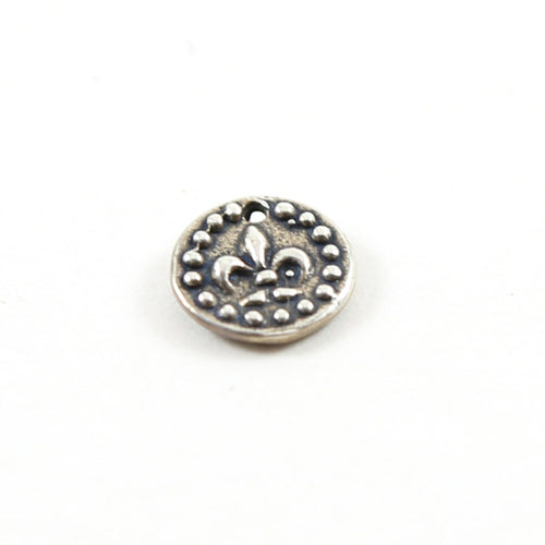 10mm Sterling Silver or Vermeil or Tiny Mini Fleur De Lis with Dots Circle