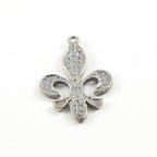 40mmx25mm Sterling Silver Fancy Faux Marcasite Fleur De Lis Charm Pendant