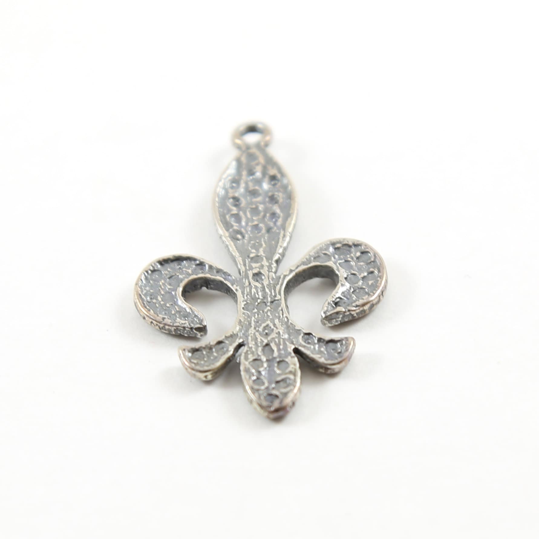 40mmx25mm Sterling Silver Fancy Faux Marcasite Fleur De Lis Charm Pendant
