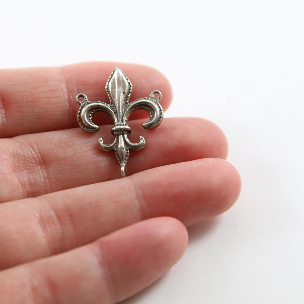 24mmx19mm Sterling Silver 3-Way Y Fleur De Lis Connector Charm French Flower