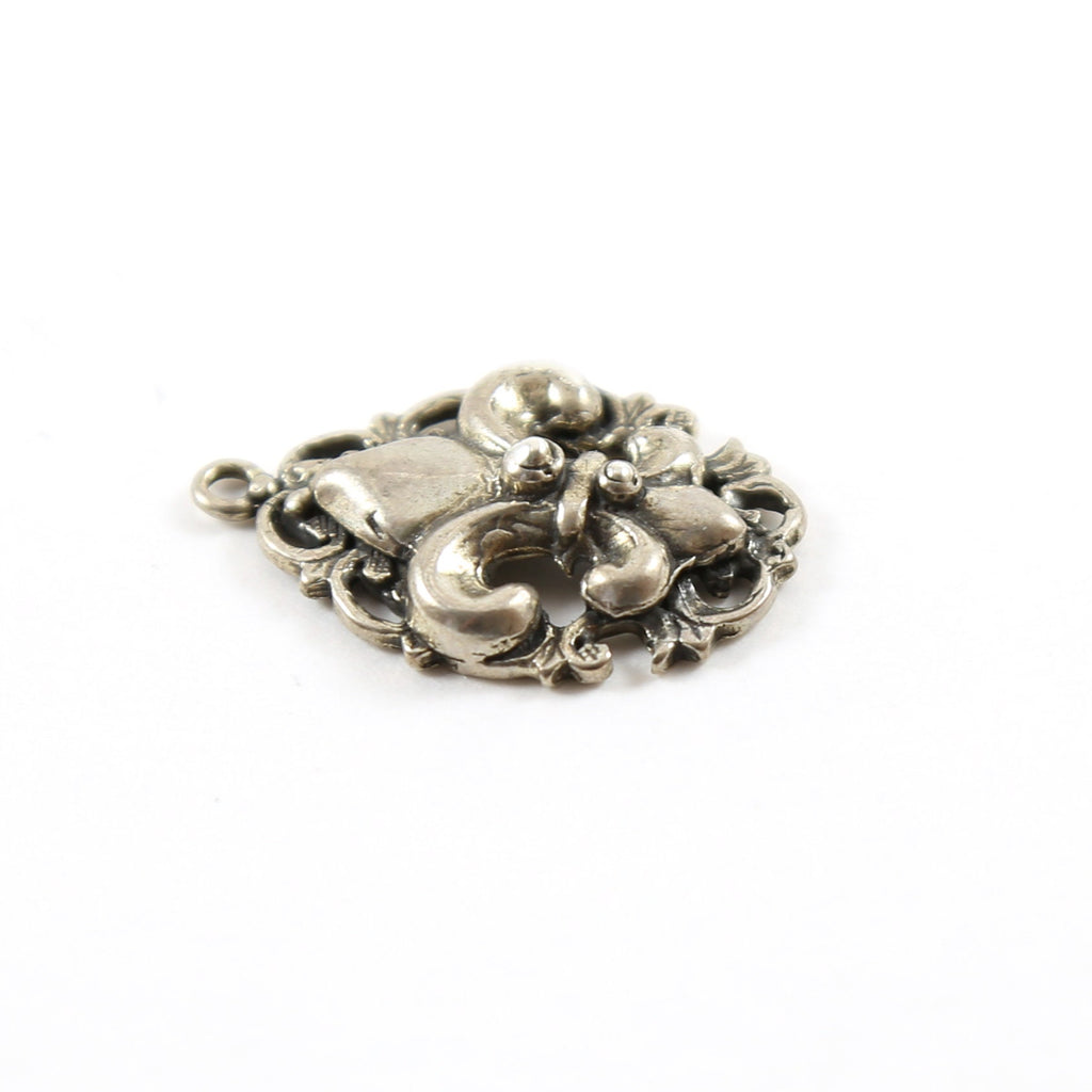 28mmx18mm Sterling Silver Fancy Lace 3D Thick Fleur De Lis Charm Pendant