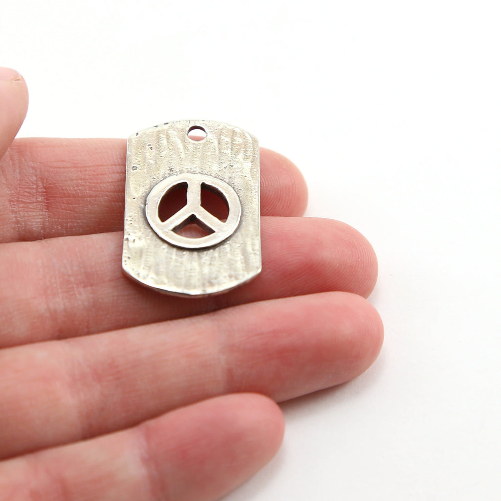 Sterling Silver or Vermeil or Peace Sign Cut Out Textured Dog Tag Charm Hippie