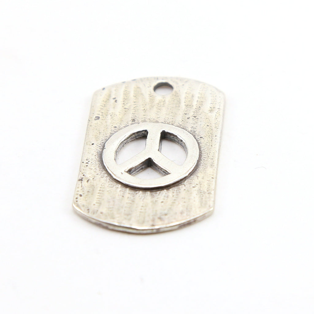 Sterling Silver or Vermeil or Peace Sign Cut Out Textured Dog Tag Charm Hippie