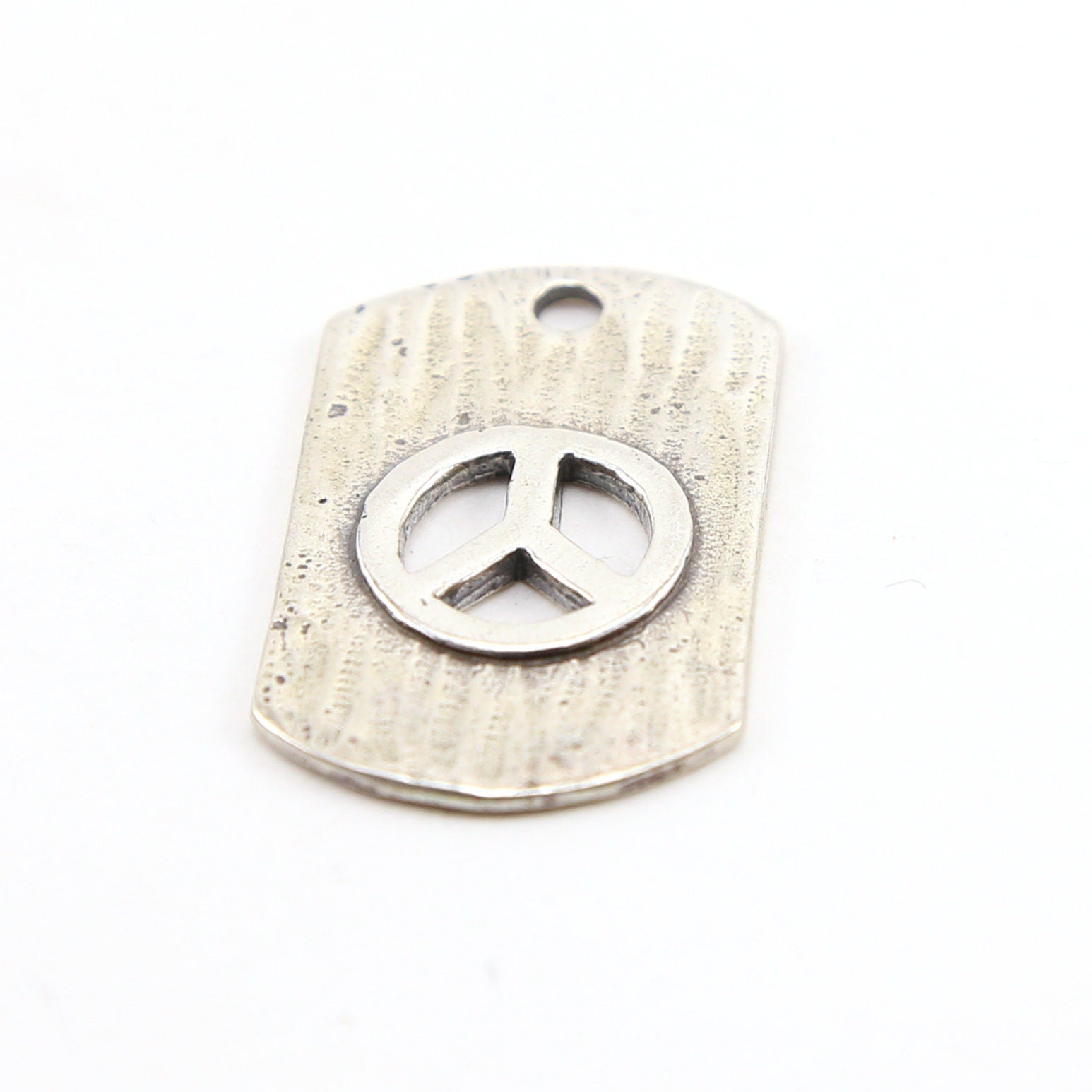 Sterling Silver or Vermeil or Peace Sign Cut Out Textured Dog Tag Charm Hippie