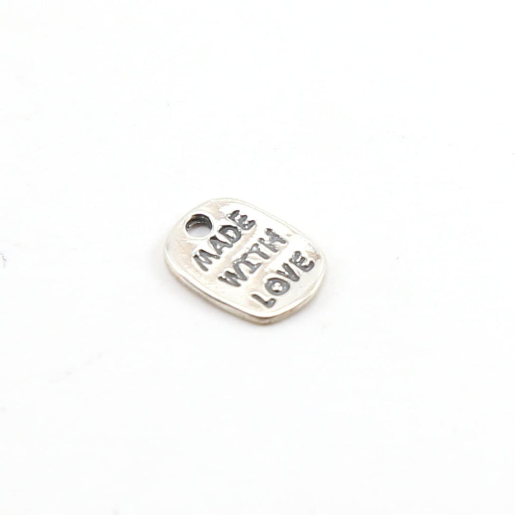 Sterling Silver Made with Love Stamped Word Charm Inspiration Pendant