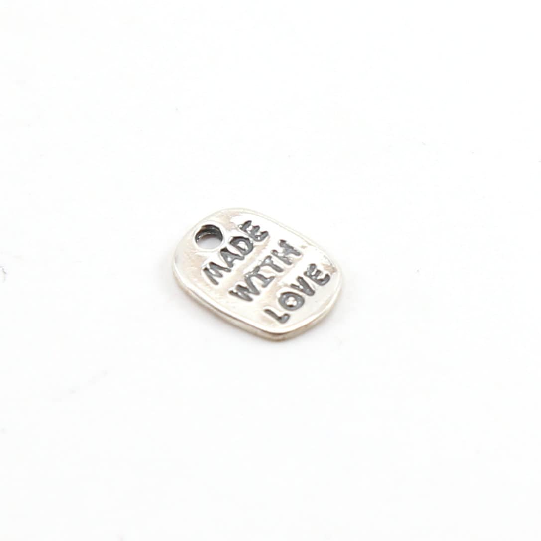 Sterling Silver Made with Love Stamped Word Charm Inspiration Pendant