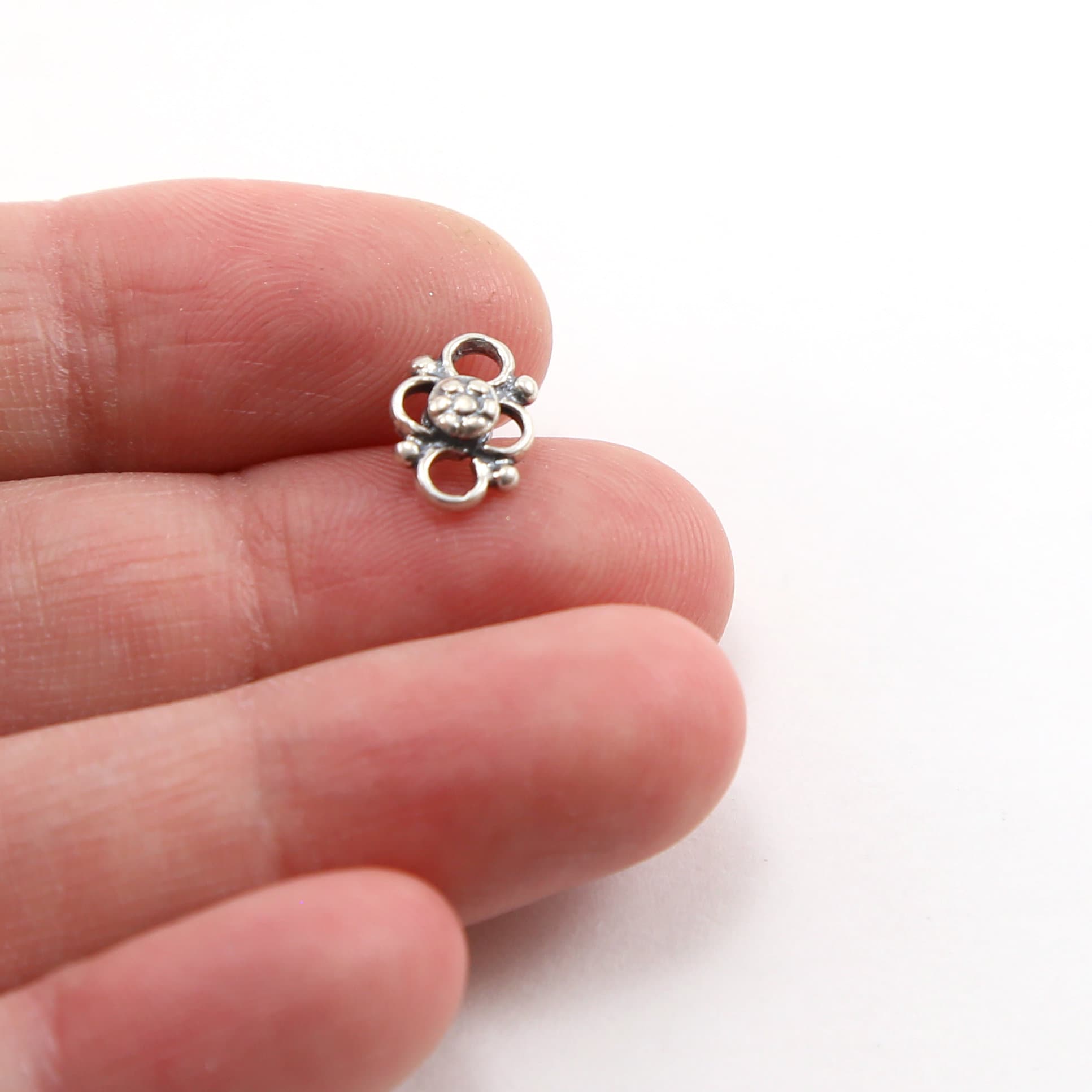 10mm X7mm Sterling Silver Tiny Flower Multi Connector Charm 4 Way Connector