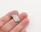 19mmx10mm Sterling Silver Stamped Flower and Swirl Rectangle Bar Plate