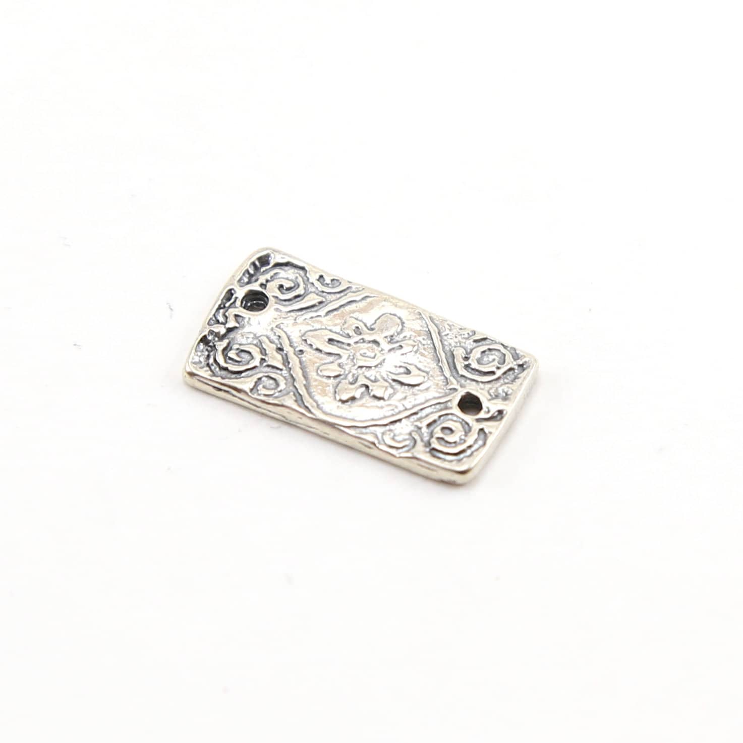 19mmx10mm Sterling Silver Stamped Flower and Swirl Rectangle Bar Plate