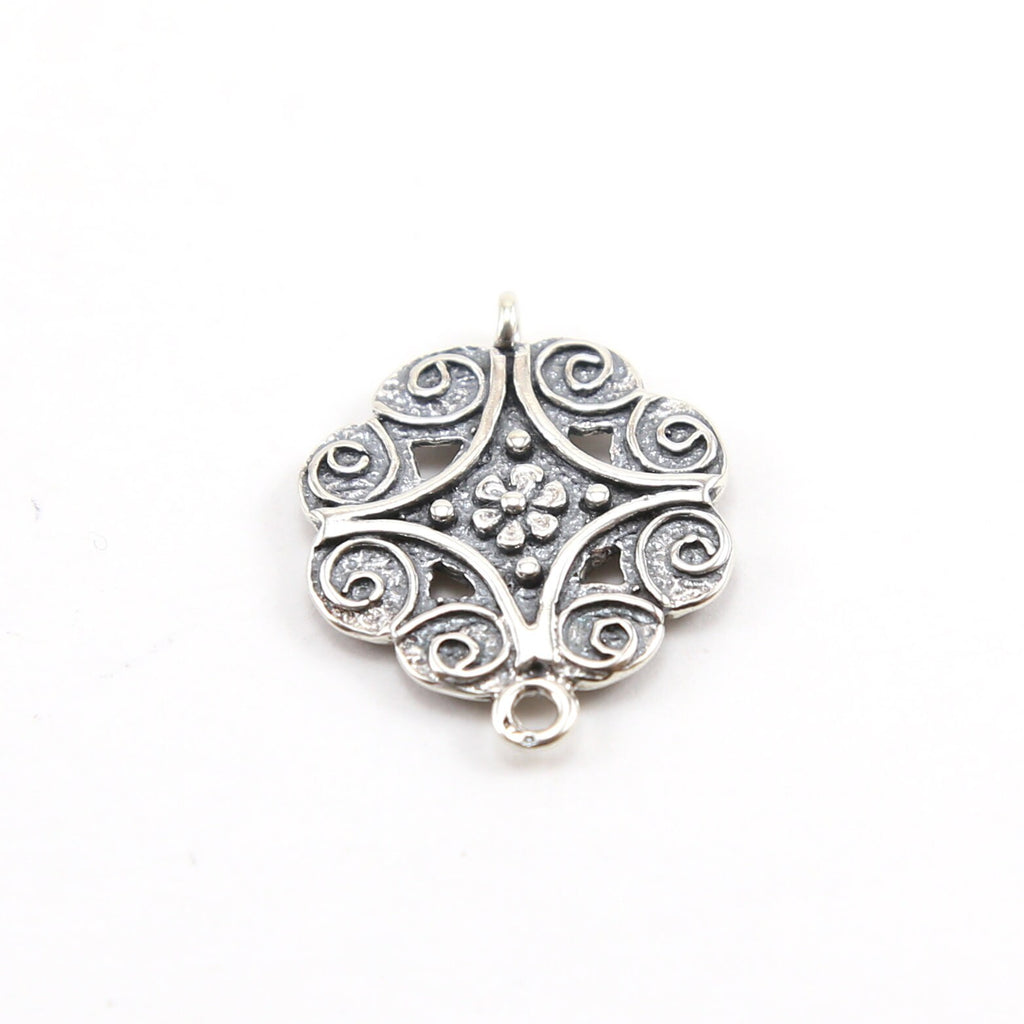 24mmx19mm Sterling Silver Flower Octagon Double Sided Connector Charm