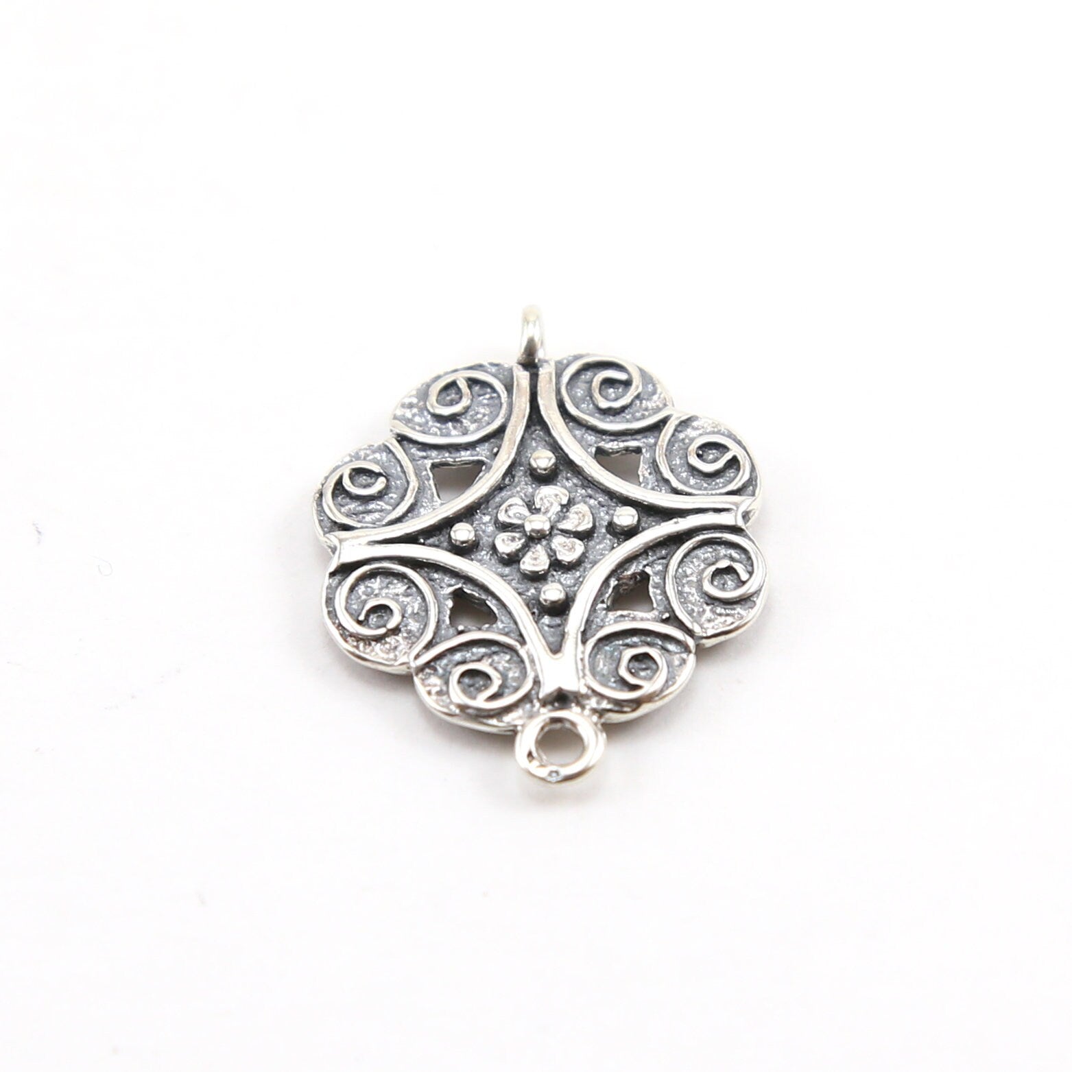 24mmx19mm Sterling Silver Flower Octagon Double Sided Connector Charm