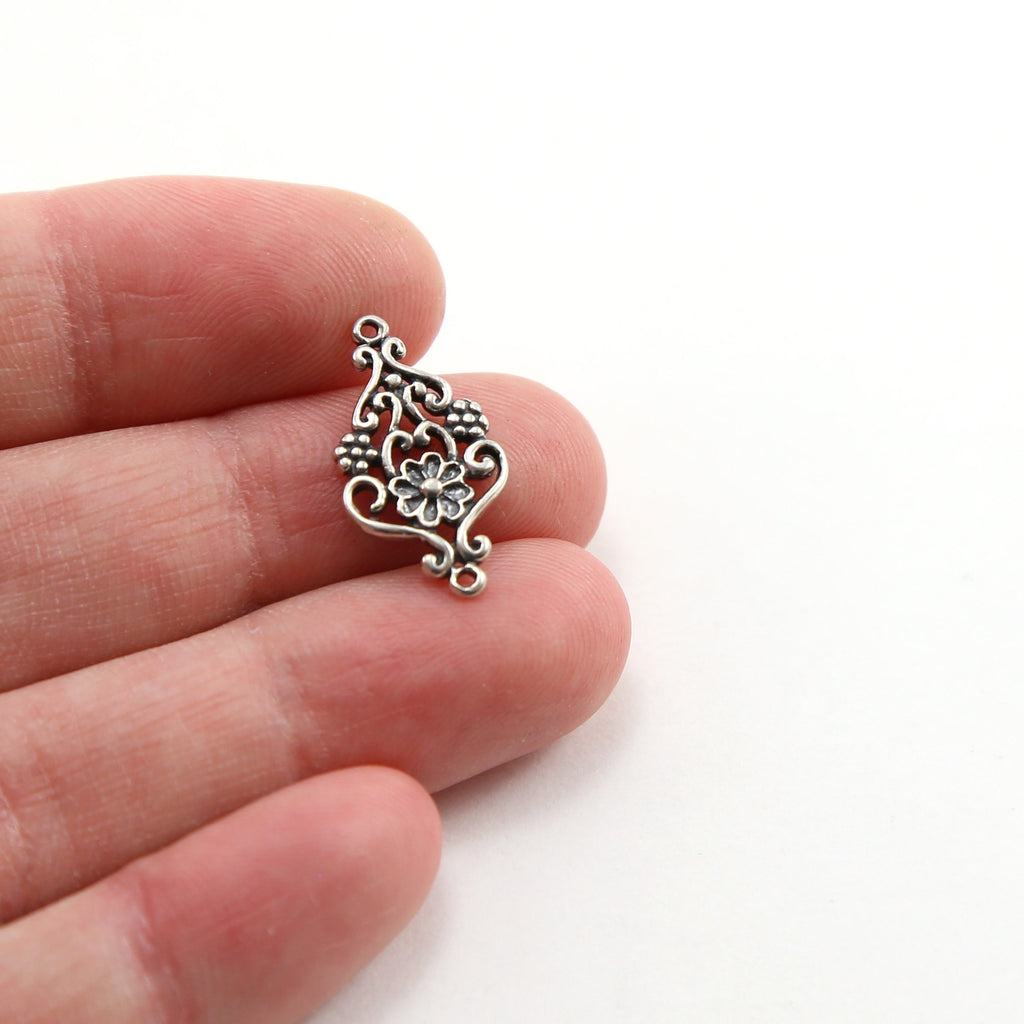 19mmx10mm Sterling Silver Daisy Flower and Swirl Connector Charm