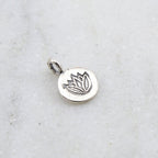 Sterling Silver Stamped Lotus on Teeny Tiny Round Circle Disk Charm