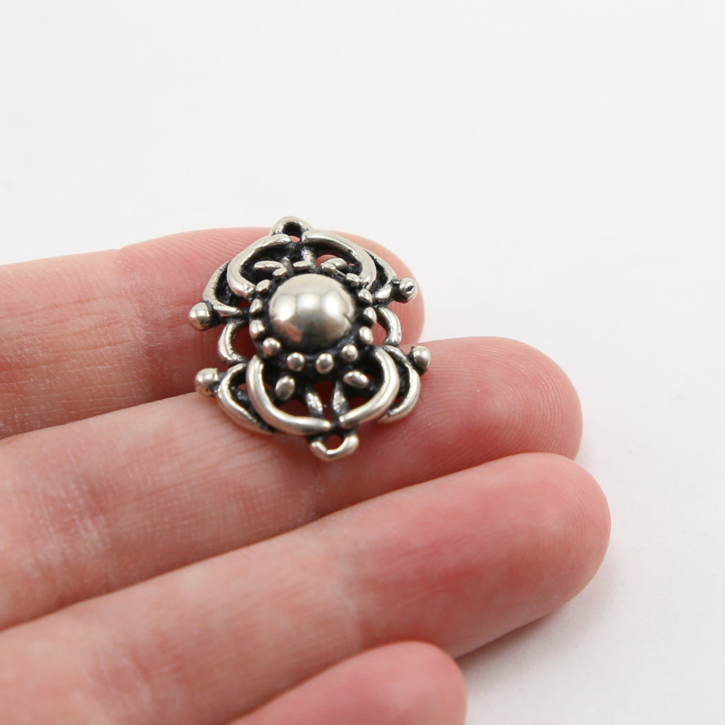 22mmx18mm Sterling Silver Vintage Style Rounded Fancy Brooch Connector Charm