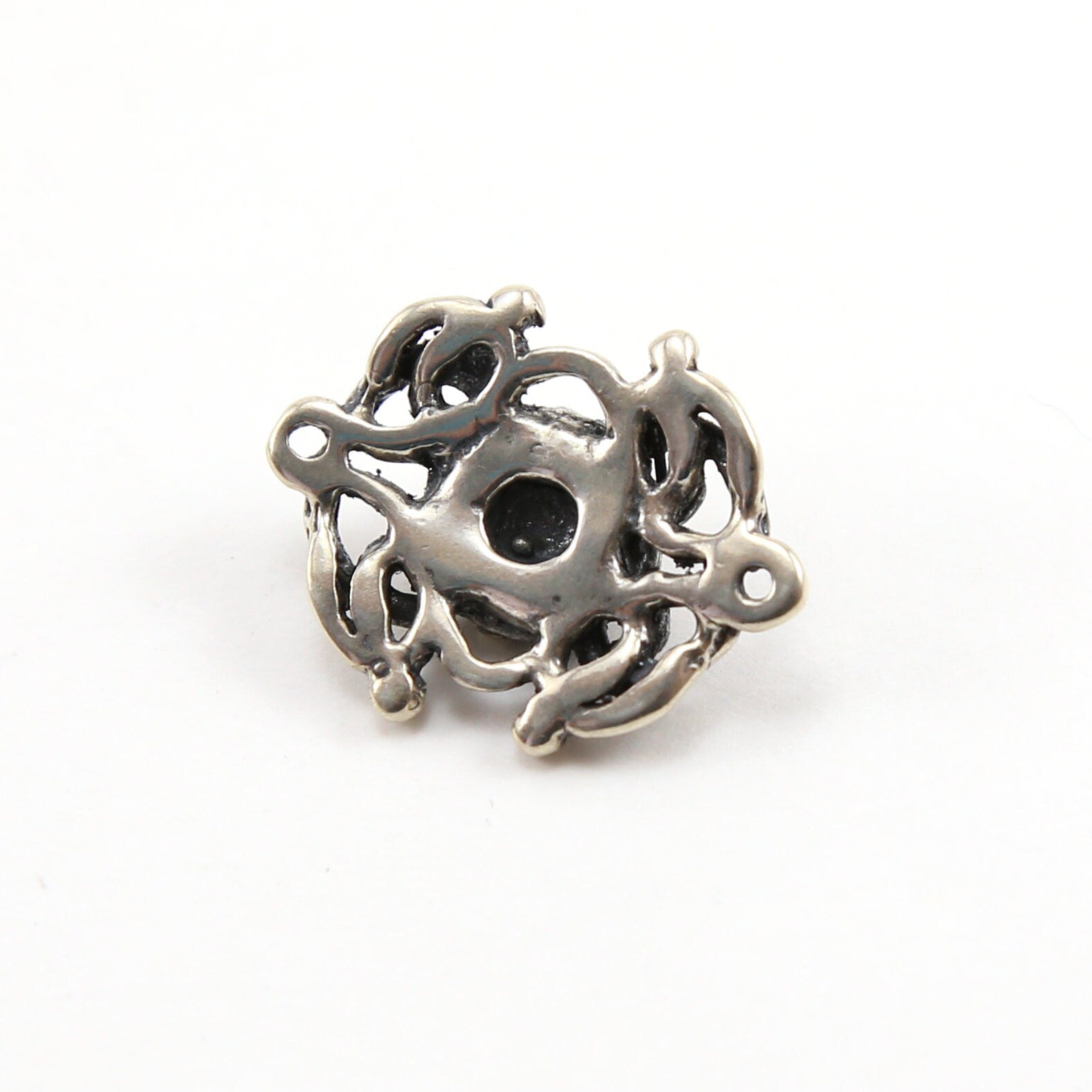 22mmx18mm Sterling Silver Vintage Style Rounded Fancy Brooch Connector Charm