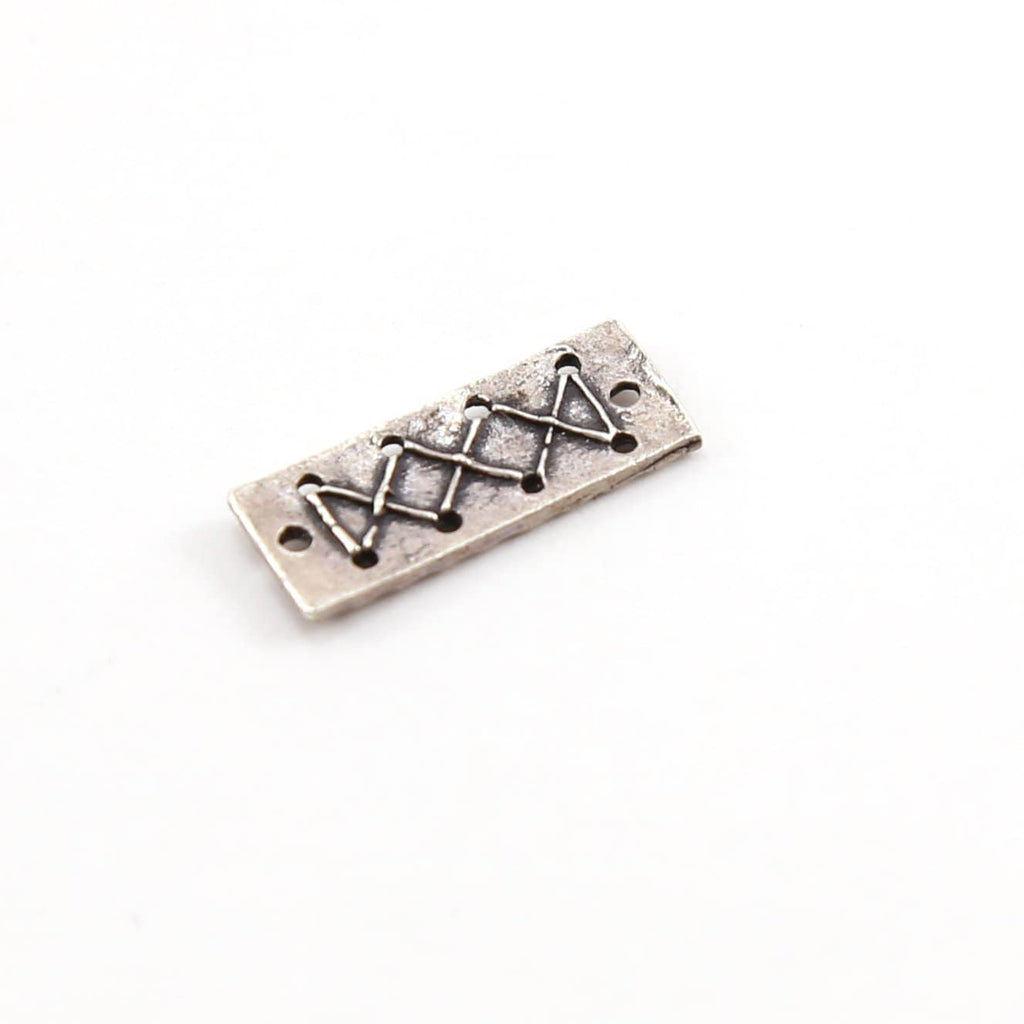 Sterling Silver Zig Zag Tie Ribbon Rectangle Bar Plate Connector Charm