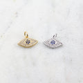 Rhodium Plated Pave CZ with Blue Stone Center Evil Eye Protector
