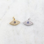 Rhodium Plated Pave CZ with Blue Stone Center Evil Eye Protector