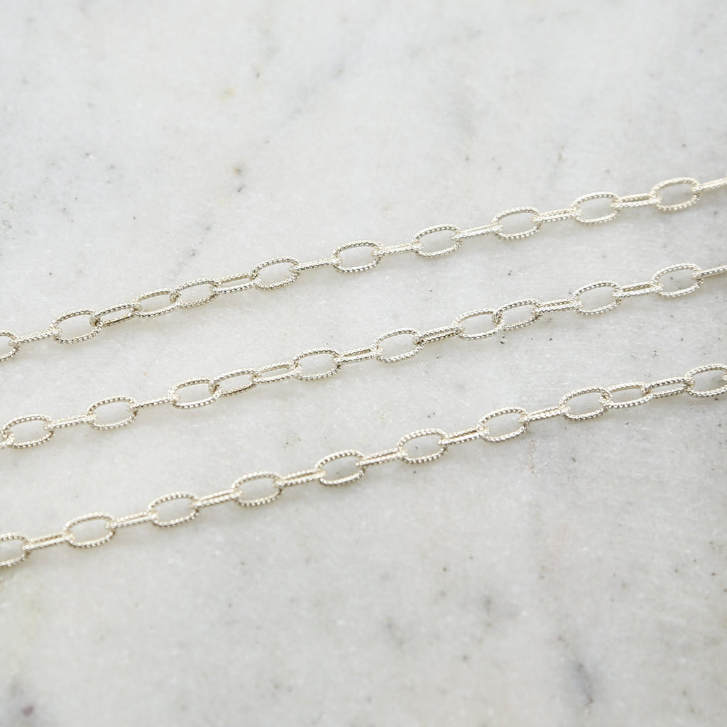 Sterling Silver Sturdy Thick Textured Medium Oval Link – Sold by the Foot