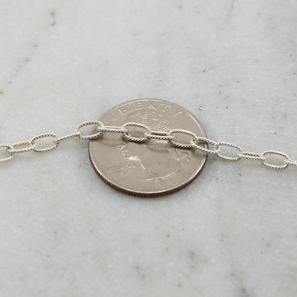 Sterling Silver Sturdy Thick Textured Medium Oval Link – Sold by the Foot