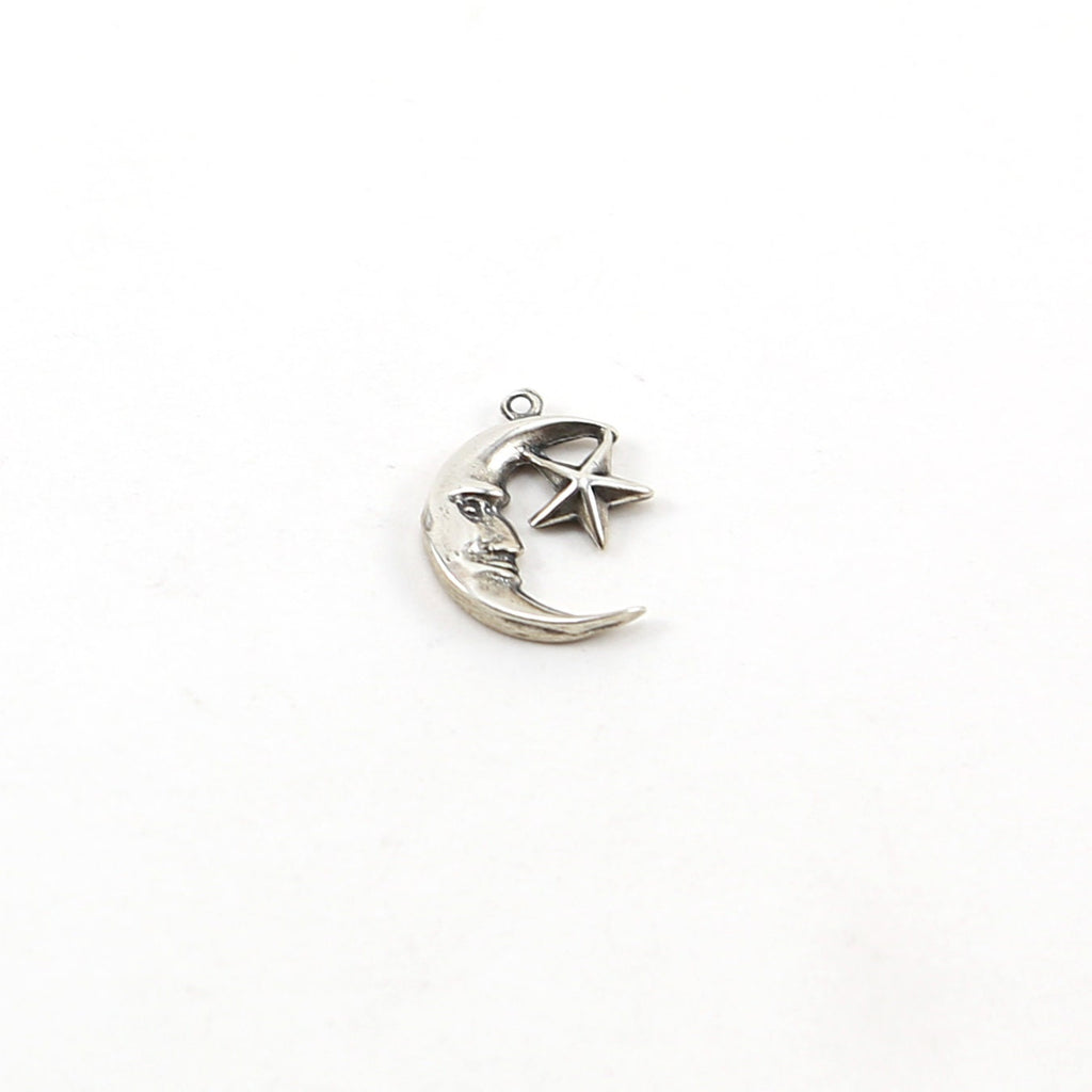 15mmx12mm Sterling Silver Crescent Moon and Attached Star Charm Celestial