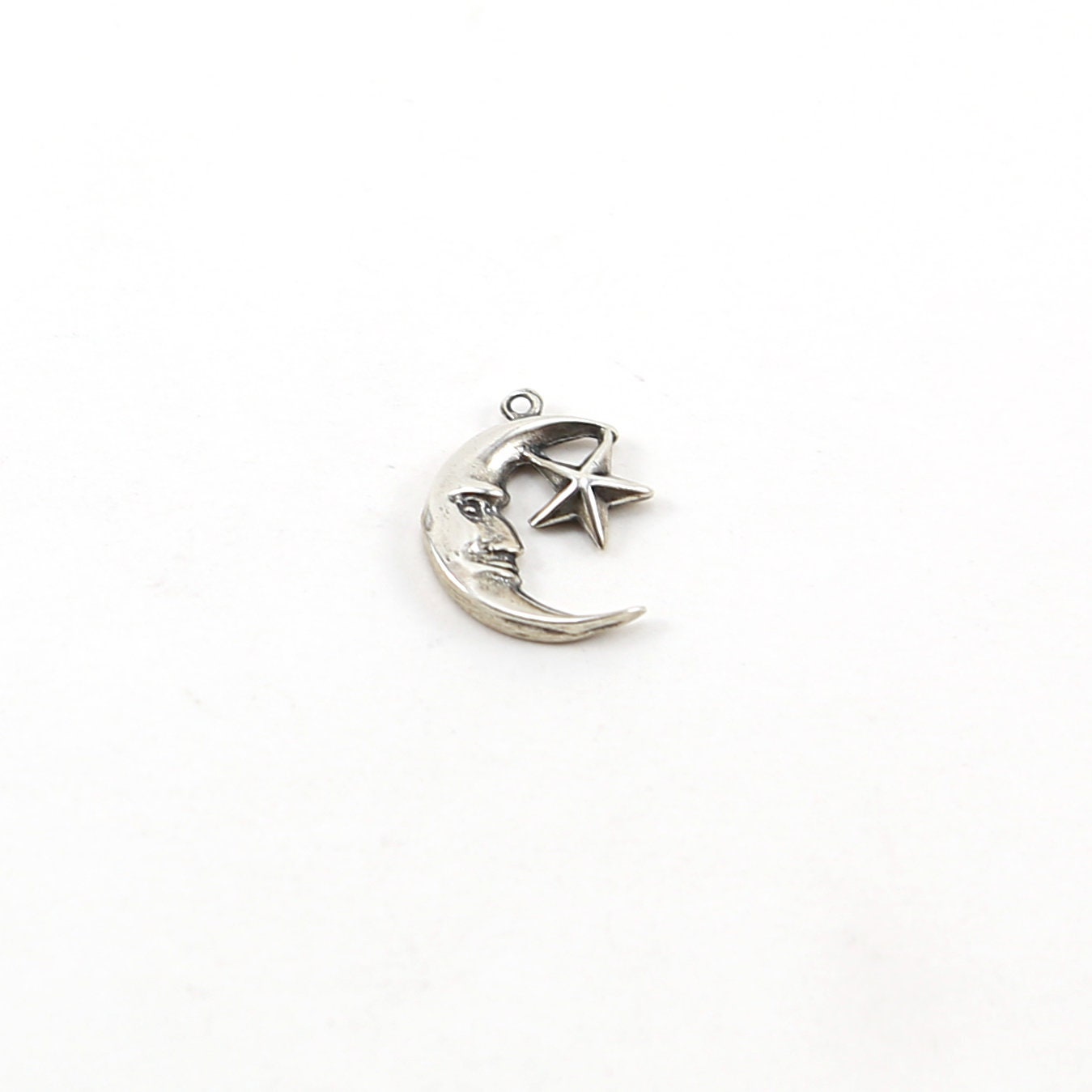15mmx12mm Sterling Silver Crescent Moon and Attached Star Charm Celestial