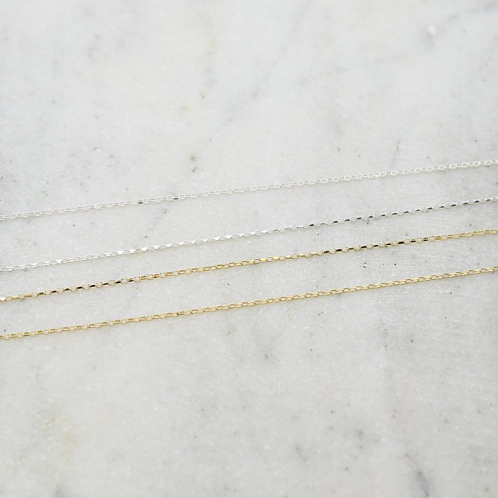 1.5mmx1mm Sterling Silver or Vermeil Sleek Shiny Diamond – Sold by the Foot