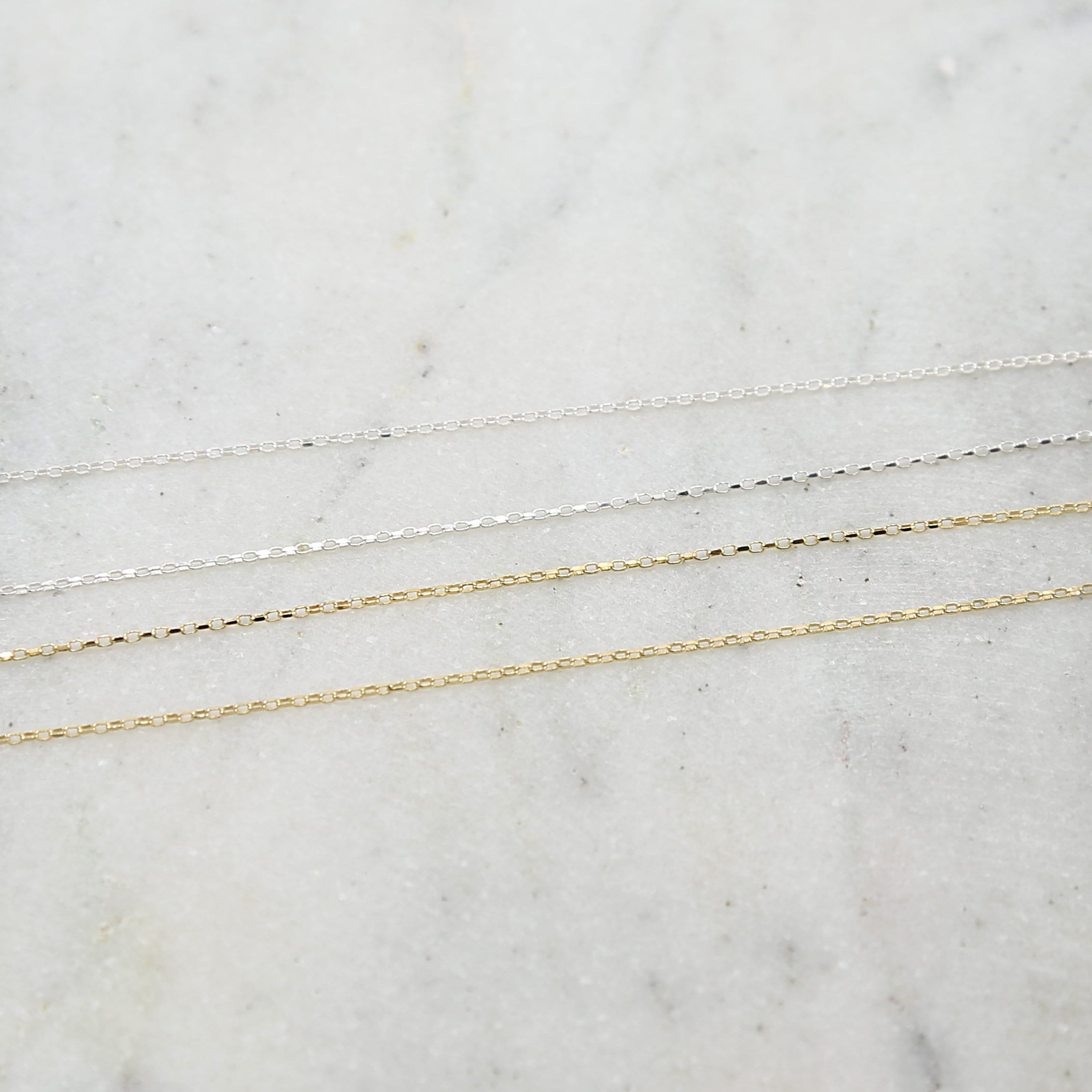 1.5mmx1mm Sterling Silver or Vermeil Sleek Shiny Diamond – Sold by the Foot