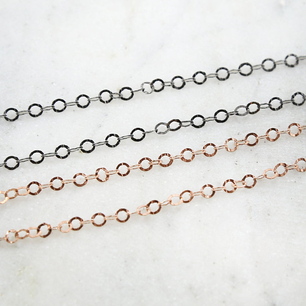 Sterling Silver or Rose Gold Filled Hammered Textured Flat – Sold by the Foot