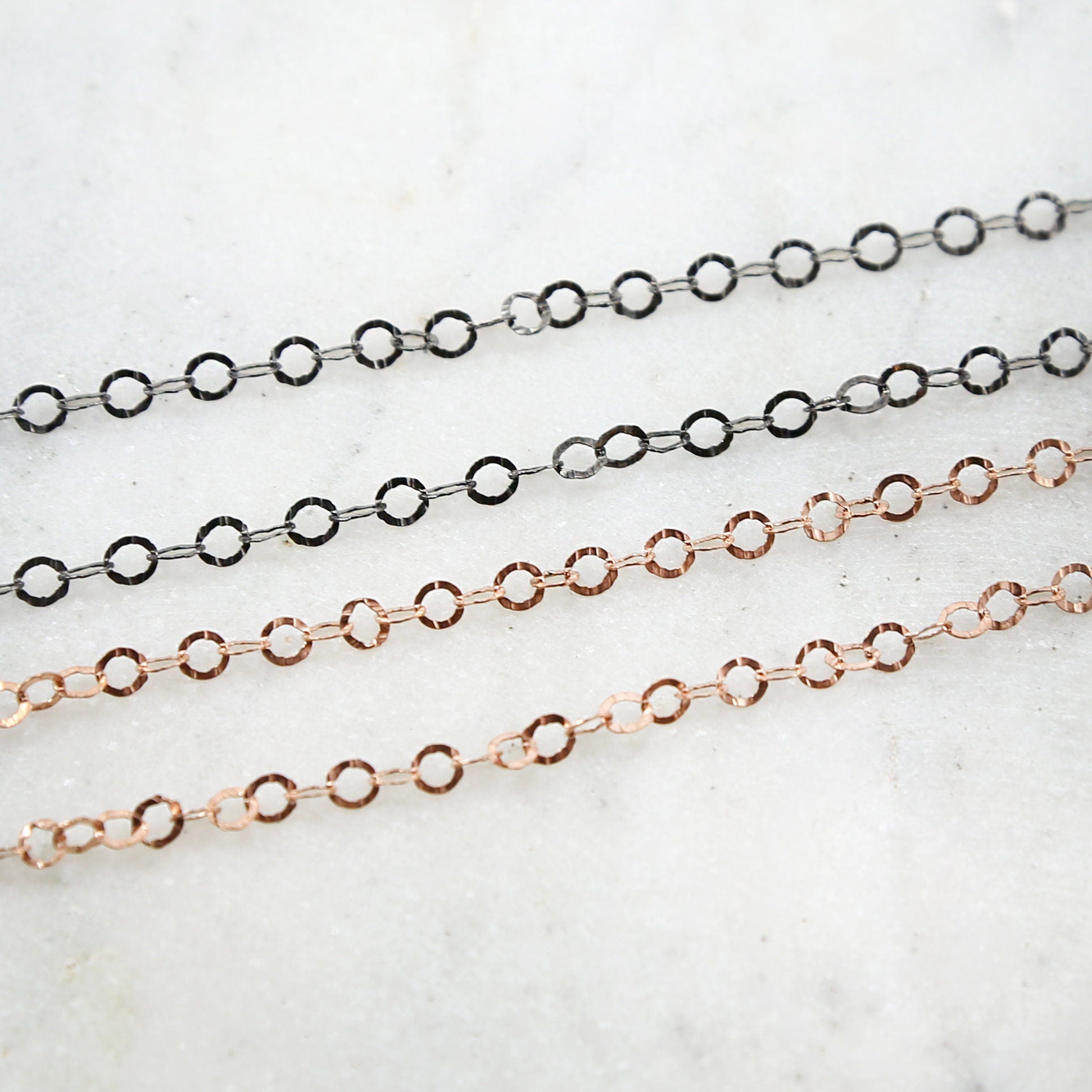 Sterling Silver or Rose Gold Filled Hammered Textured Flat – Sold by the Foot