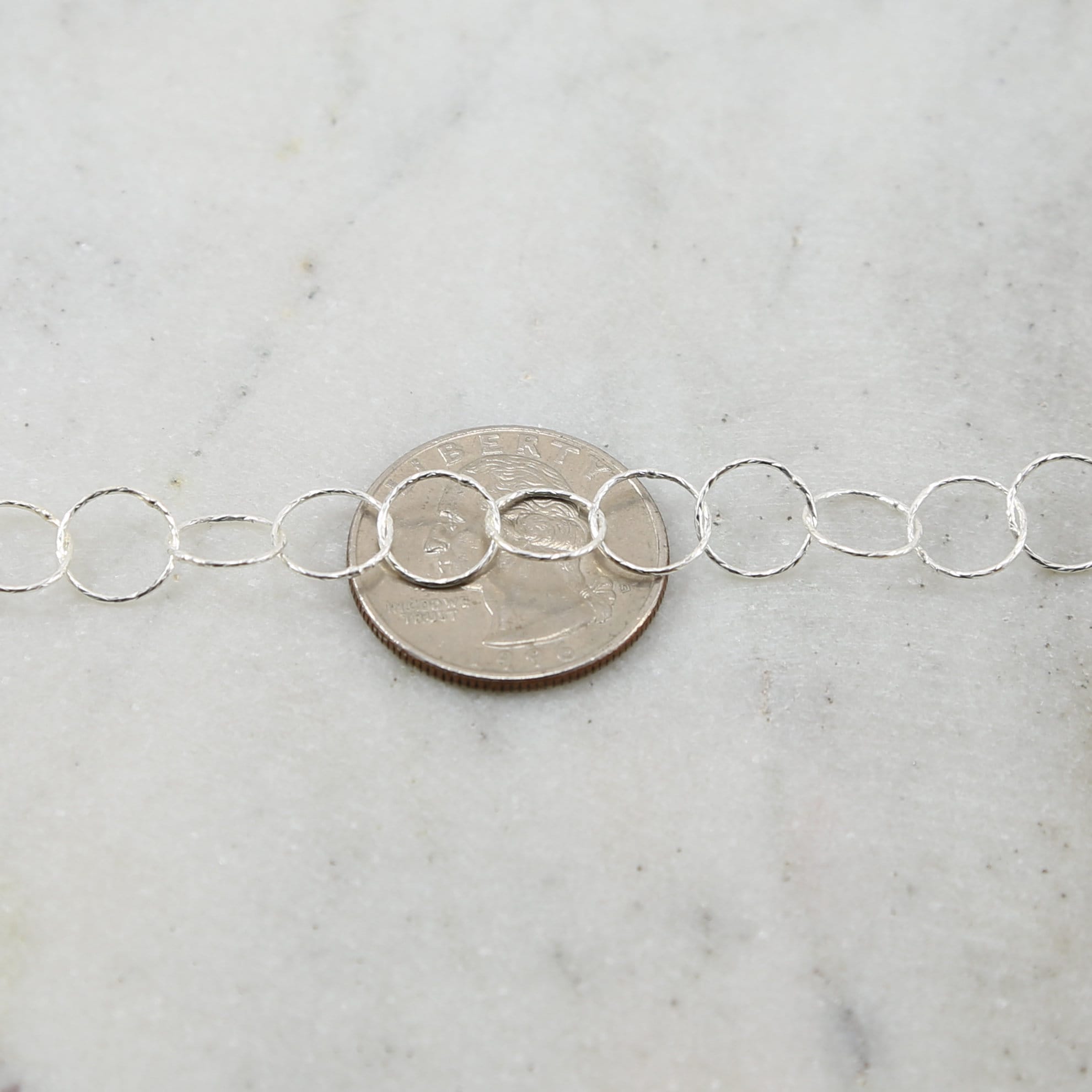 Sterling Silver 9mm Textured Hammered Round Circle Chain – Sold by the Foot