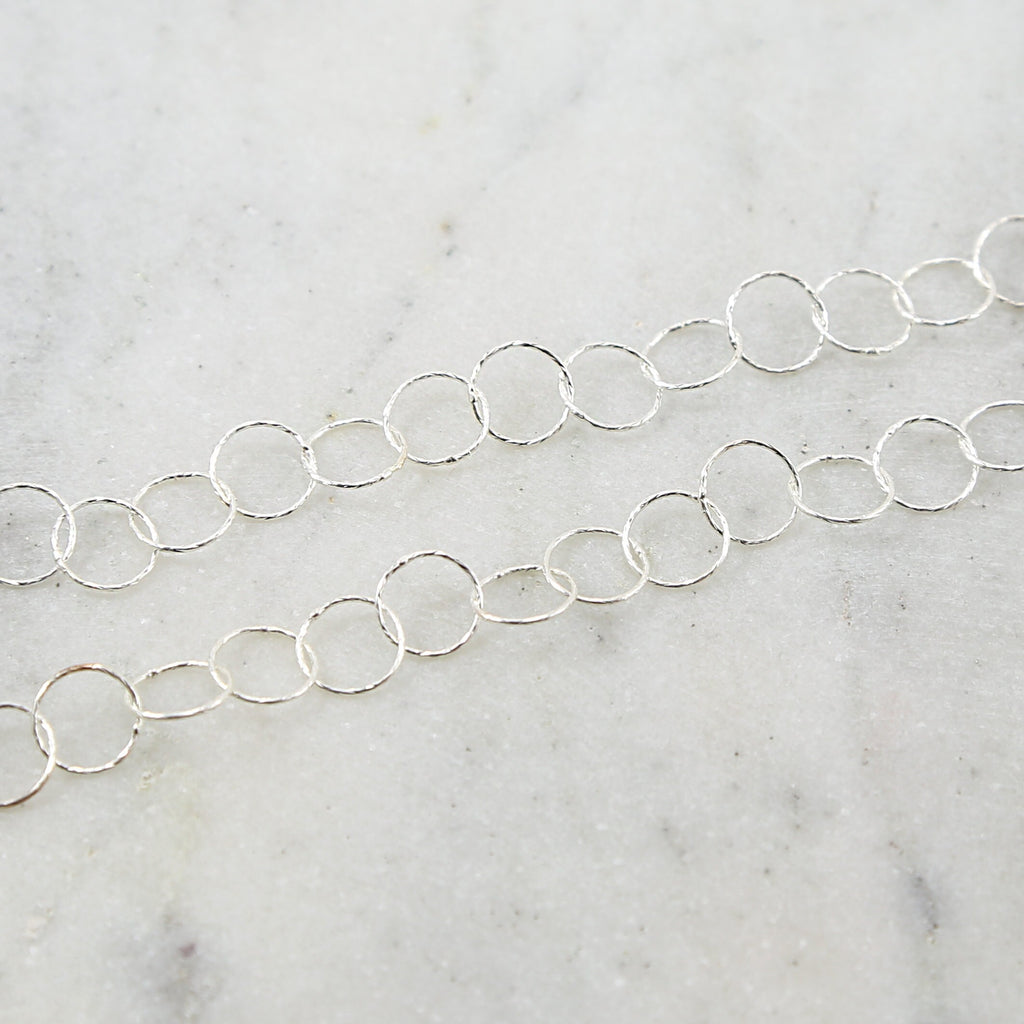 Sterling Silver 9mm Textured Hammered Round Circle Chain – Sold by the Foot
