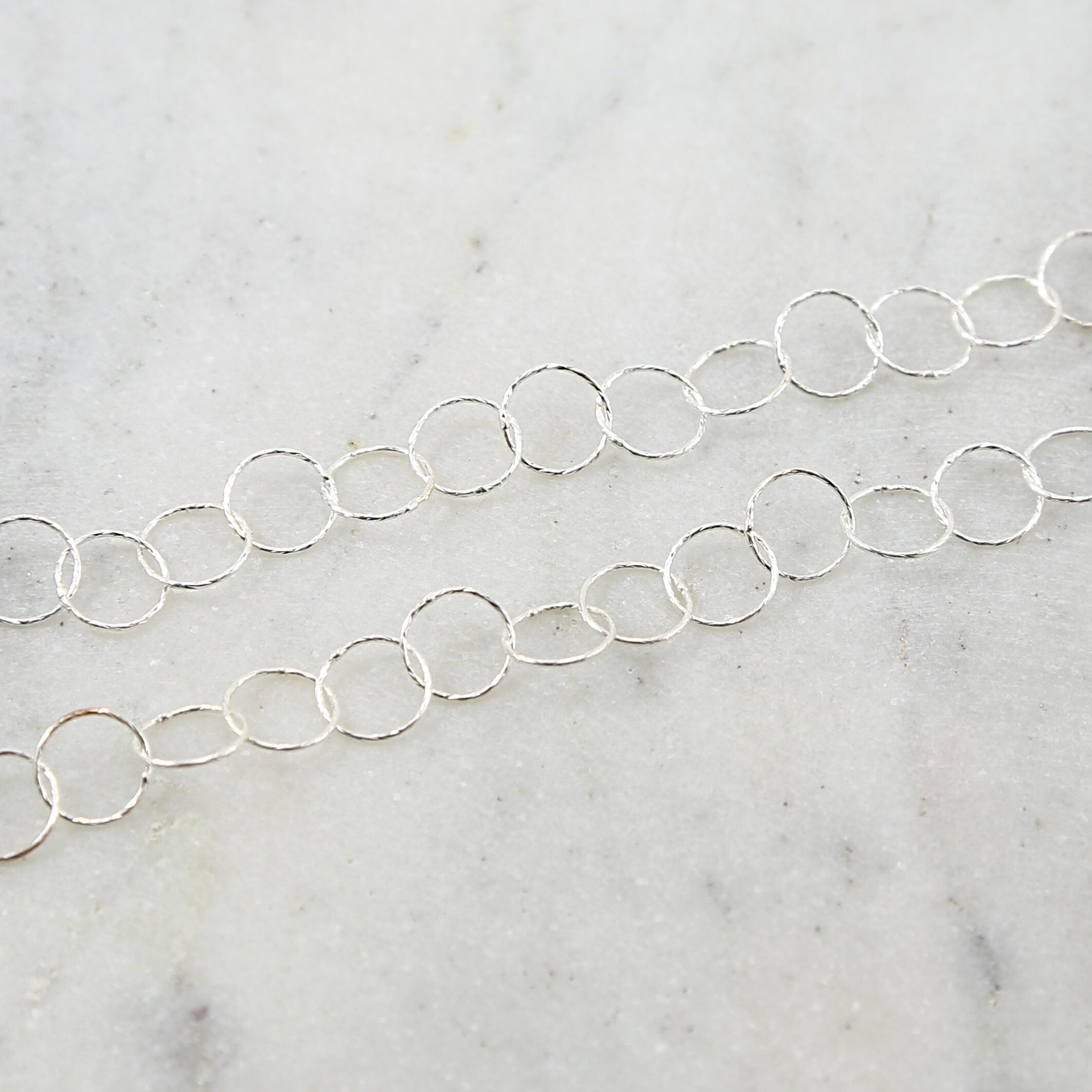 Sterling Silver 9mm Textured Hammered Round Circle Chain – Sold by the Foot