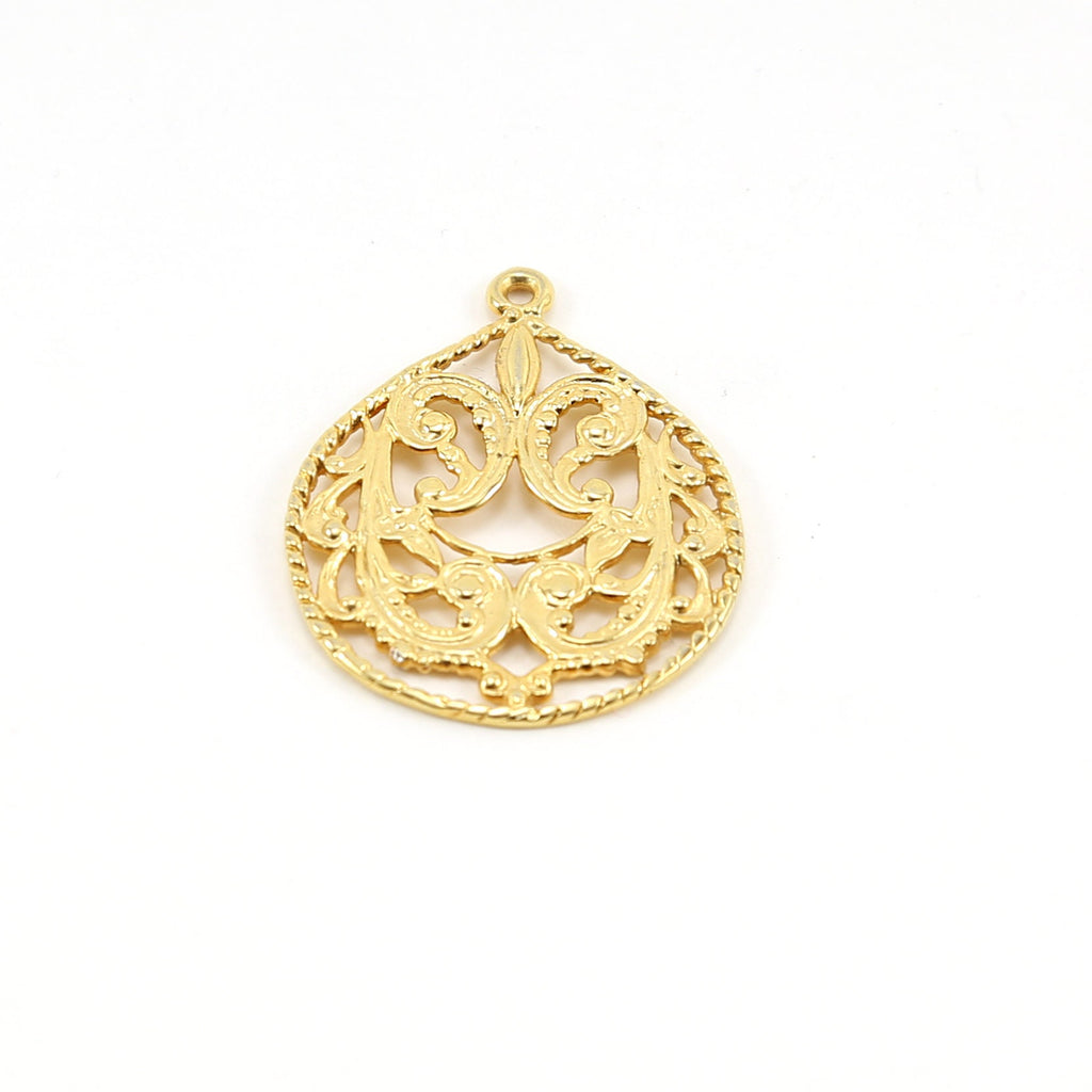 38mmx32mm Vermeil Large Filigree Art Decor Victorian Teardrop Pendant