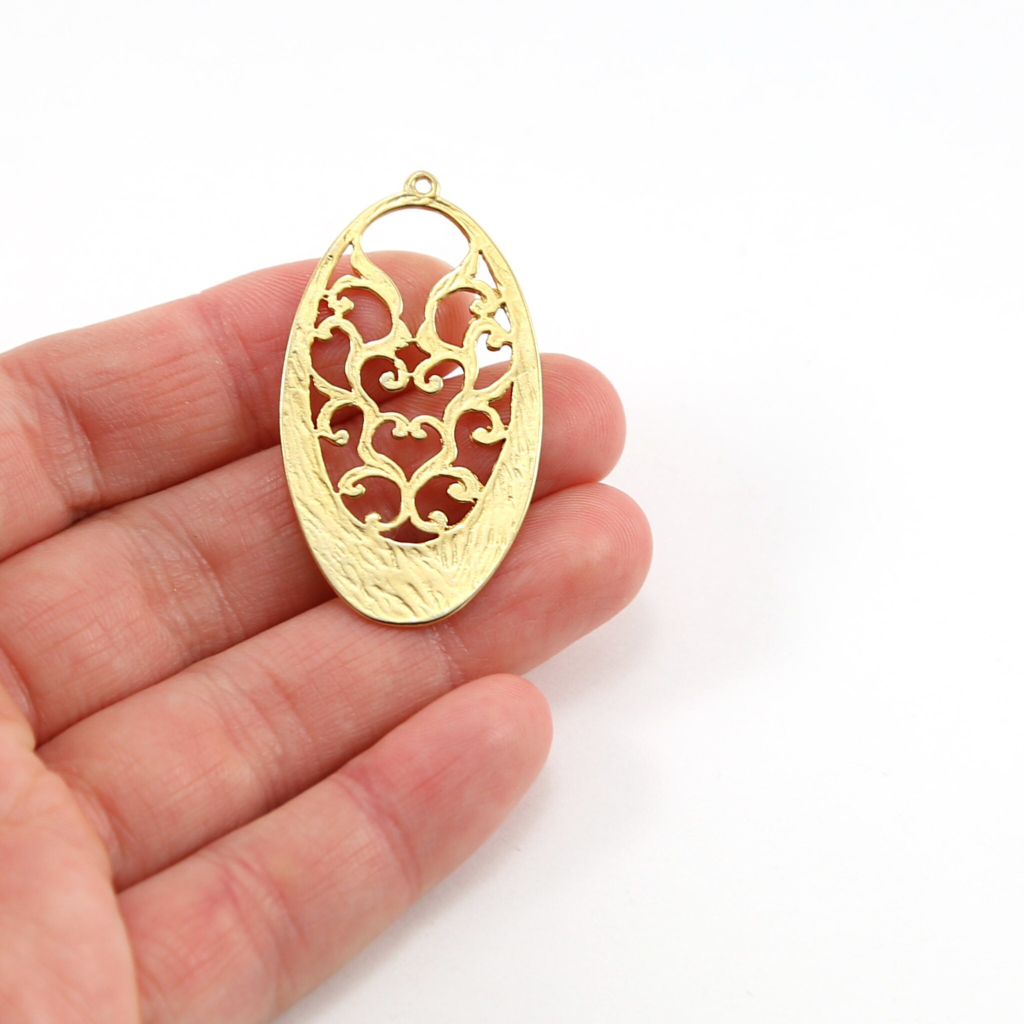 Vermeil Large Filigree Art Decor Victorian Long Oval Pendant