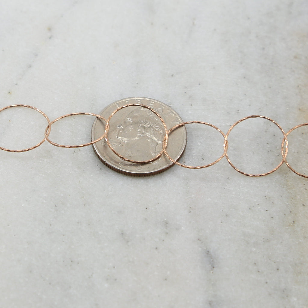 Rose Gold Filled Textured 16mm Ring Rope Circle Accent – Sold by the Foot