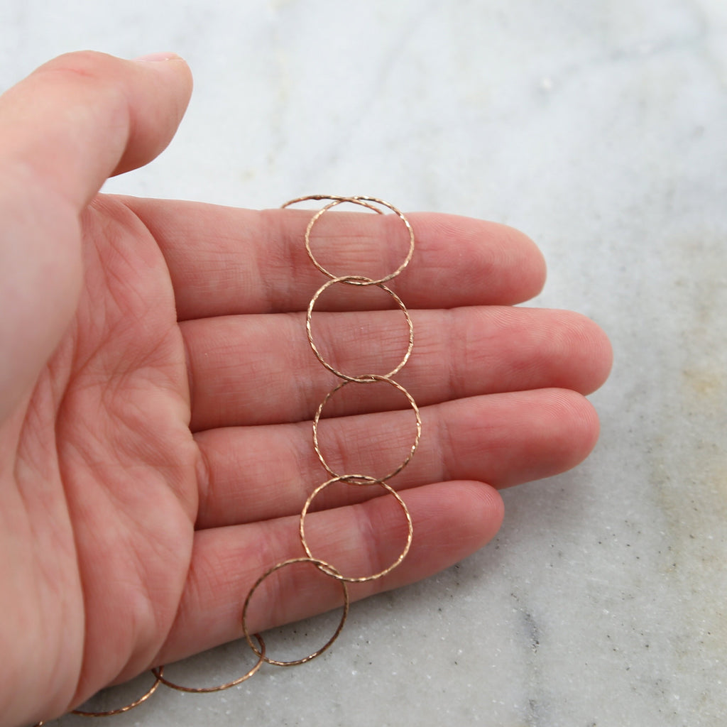 Rose Gold Filled Textured 16mm Ring Rope Circle Accent – Sold by the Foot