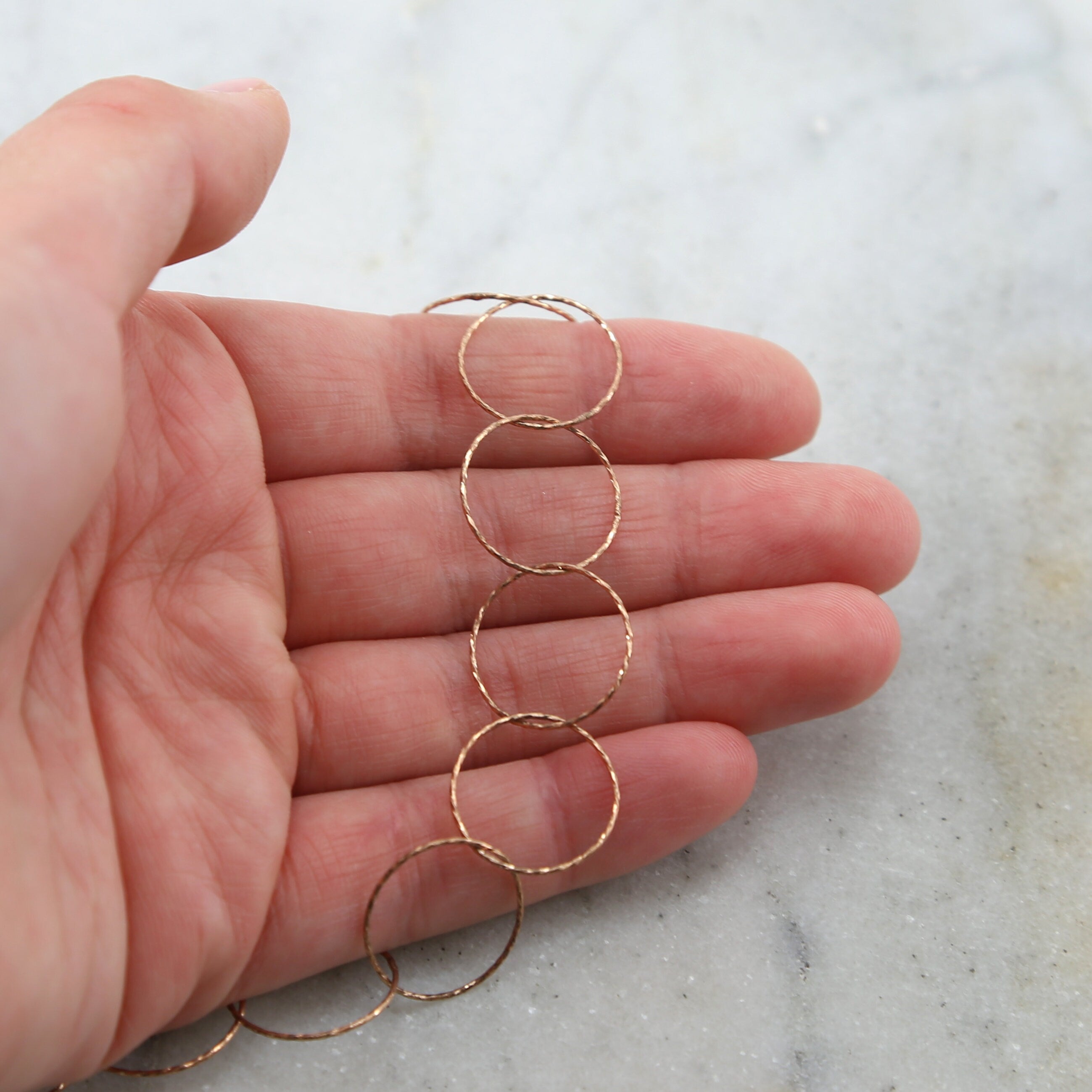 Rose Gold Filled Textured 16mm Ring Rope Circle Accent – Sold by the Foot