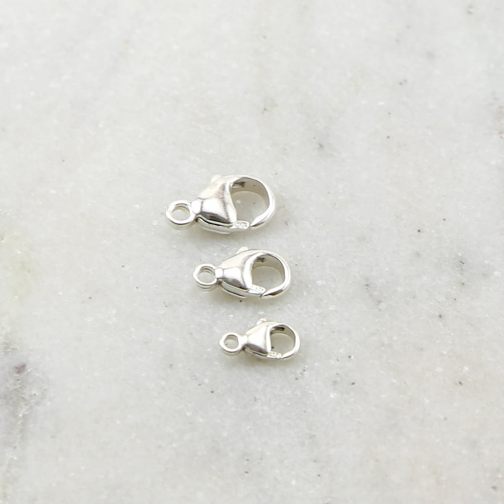 Sterling Silver . Rounded Lobster Clasp 3 Sizes 9mm 11mm 13mm Chain