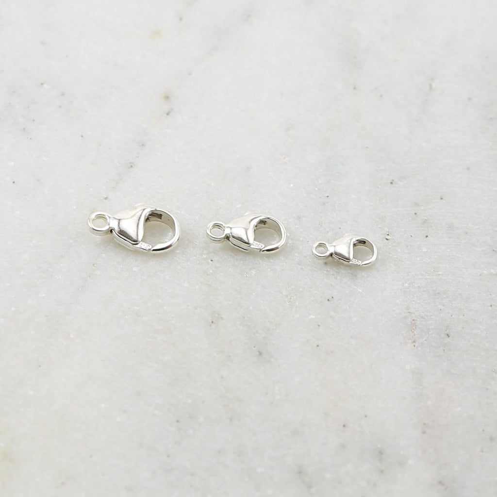 Sterling Silver . Rounded Lobster Clasp 3 Sizes 9mm 11mm 13mm Chain