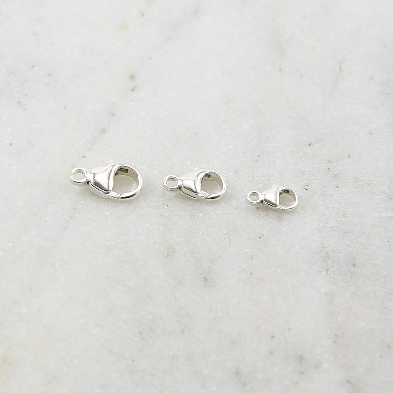 Sterling Silver . Rounded Lobster Clasp 3 Sizes 9mm 11mm 13mm Chain