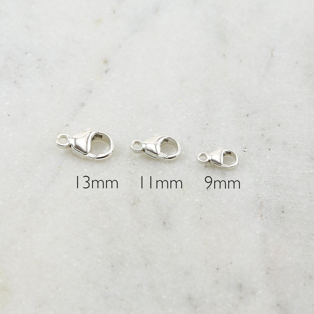 Sterling Silver . Rounded Lobster Clasp 3 Sizes 9mm 11mm 13mm Chain